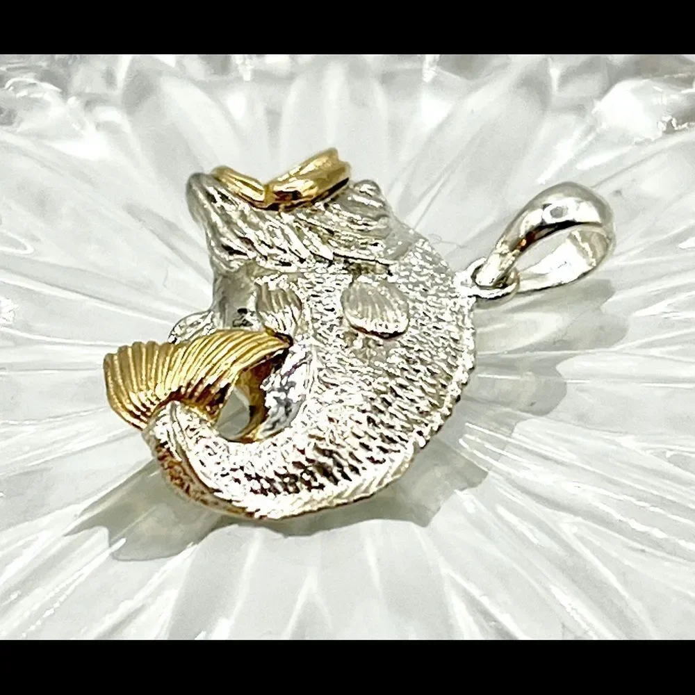 Sterling Silver Polished Jumping Bass with 14k Accents Pendant